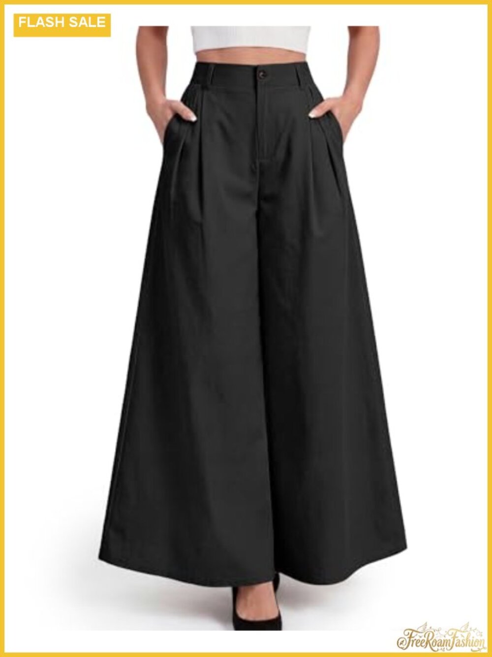 Women Wide Leg Palazzo Pants High Waisted Front Pleats Work Trousers Summer